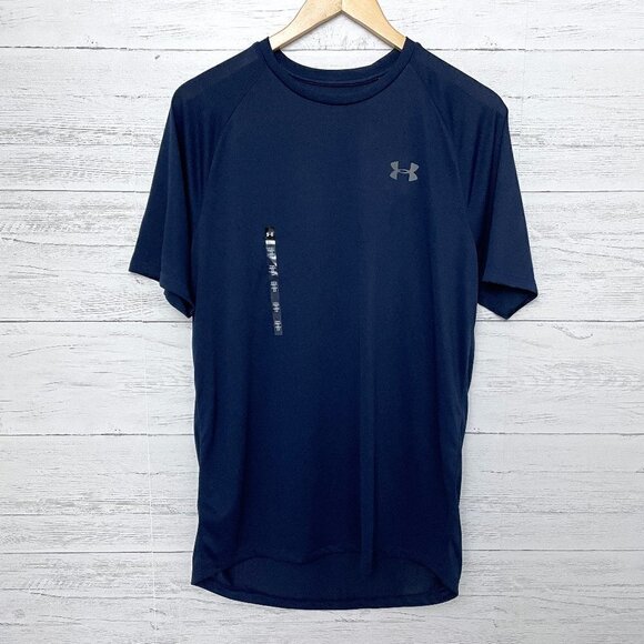 NEW Under Armour Men's Navy Blue Tee The Tech Tee Loose Fit Heat Gear size M - Picture 1 of 8